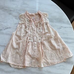 Free People Pink Sleeveless Blouse with Lace Details